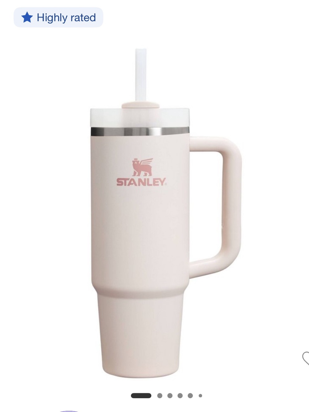 Stanley Rose Quartz Insulated Tumbler Quencher H2.0 with Handle and Straw 30 oz.